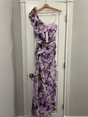 One-Shoulder Lavender Floral Maxi Dress